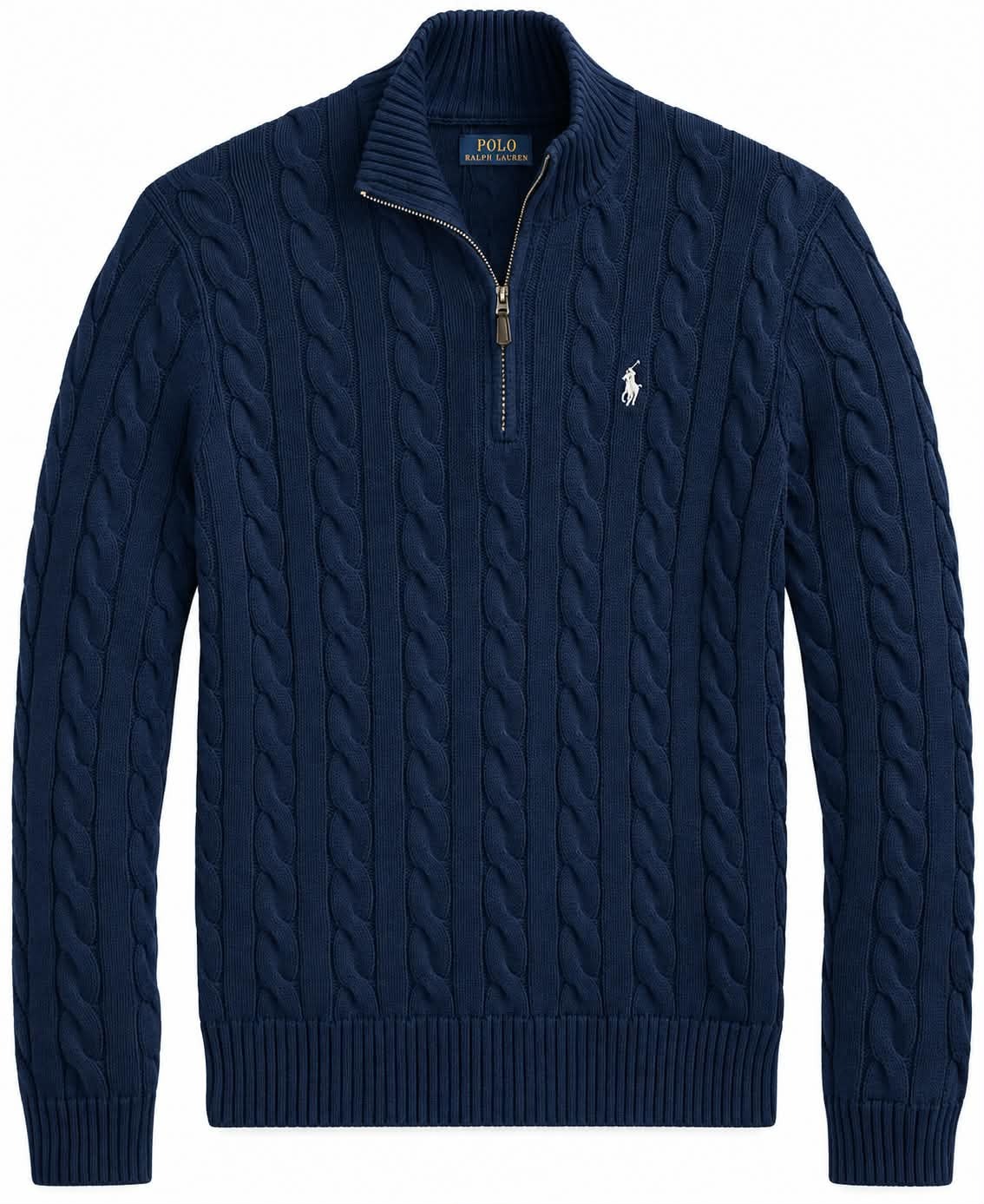 RL Cable Half Zipper Navy Blue