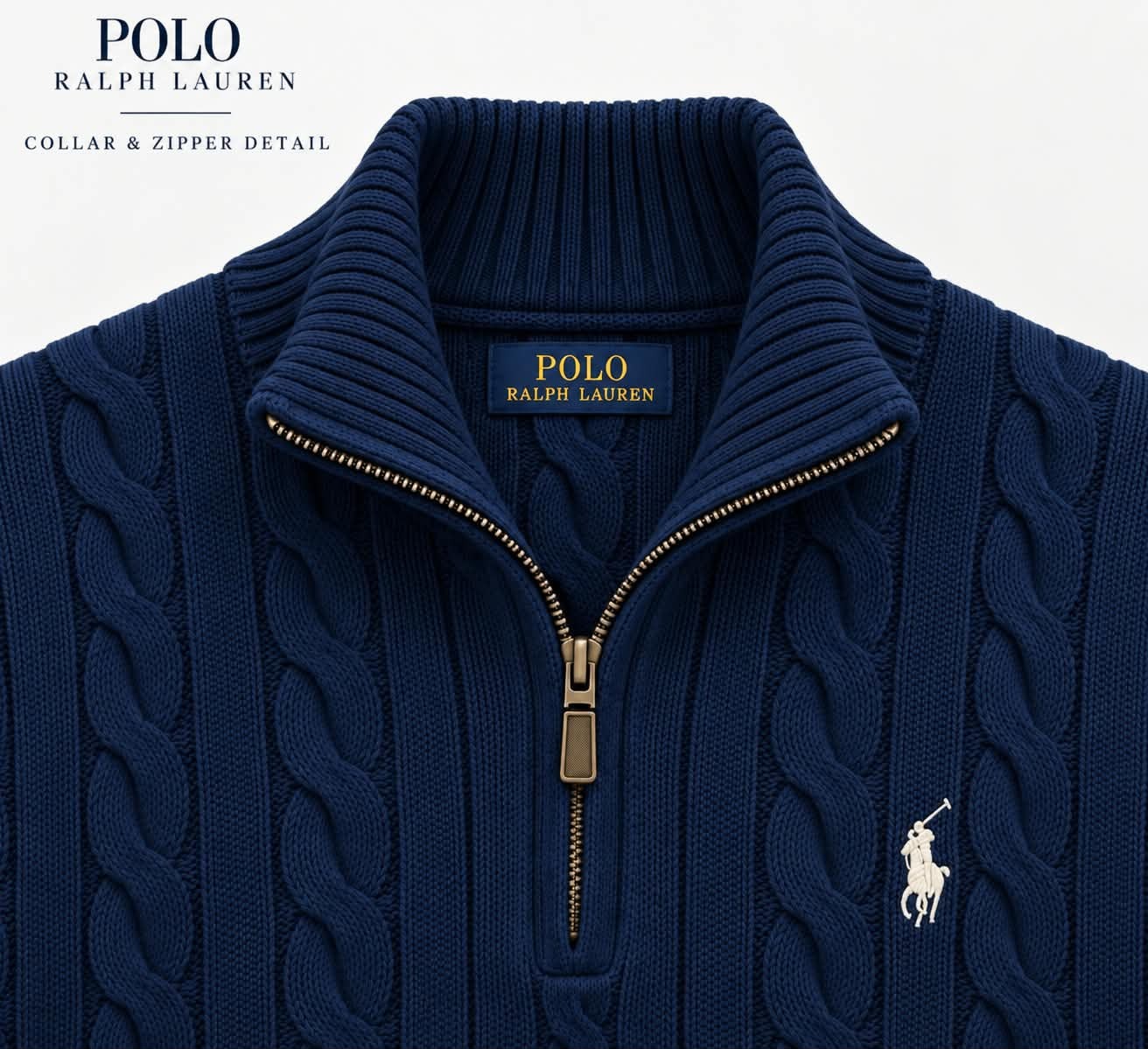 RL Cable Half Zipper Navy Blue_img_3