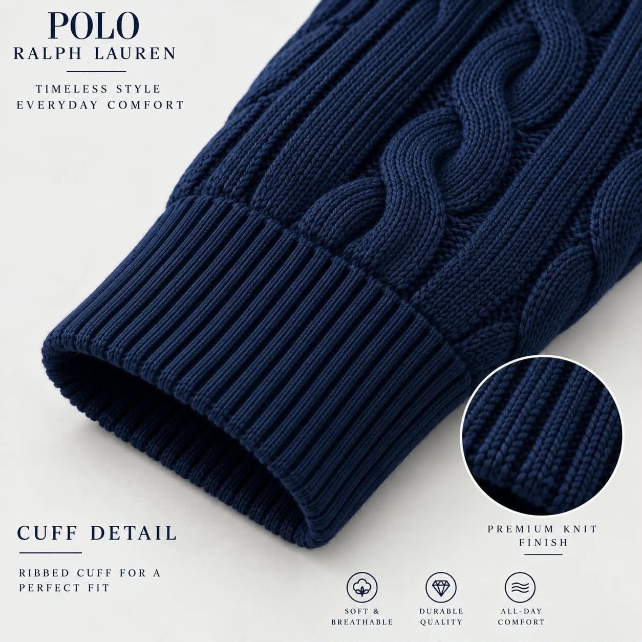 RL Cable Half Zipper Navy Blue_img_5