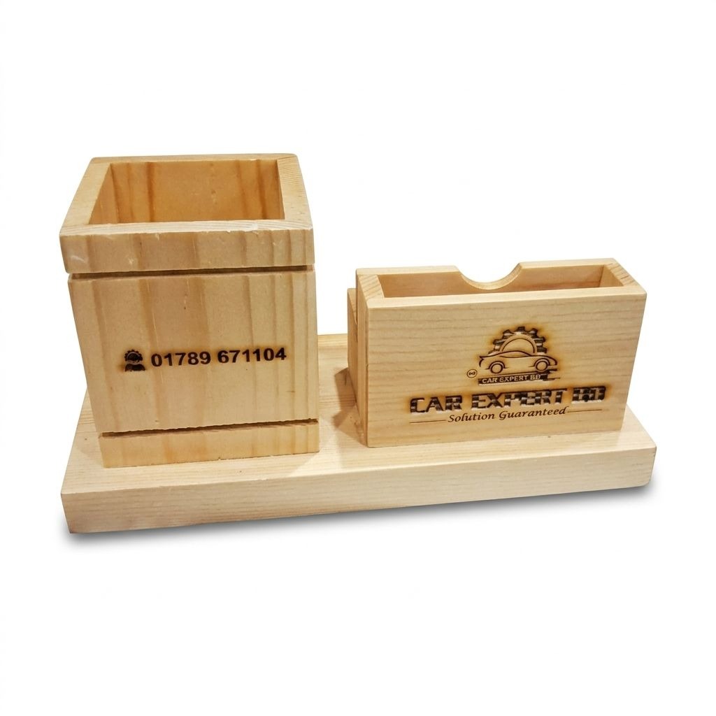 Wooden Desk Nameplate with Pen Holder