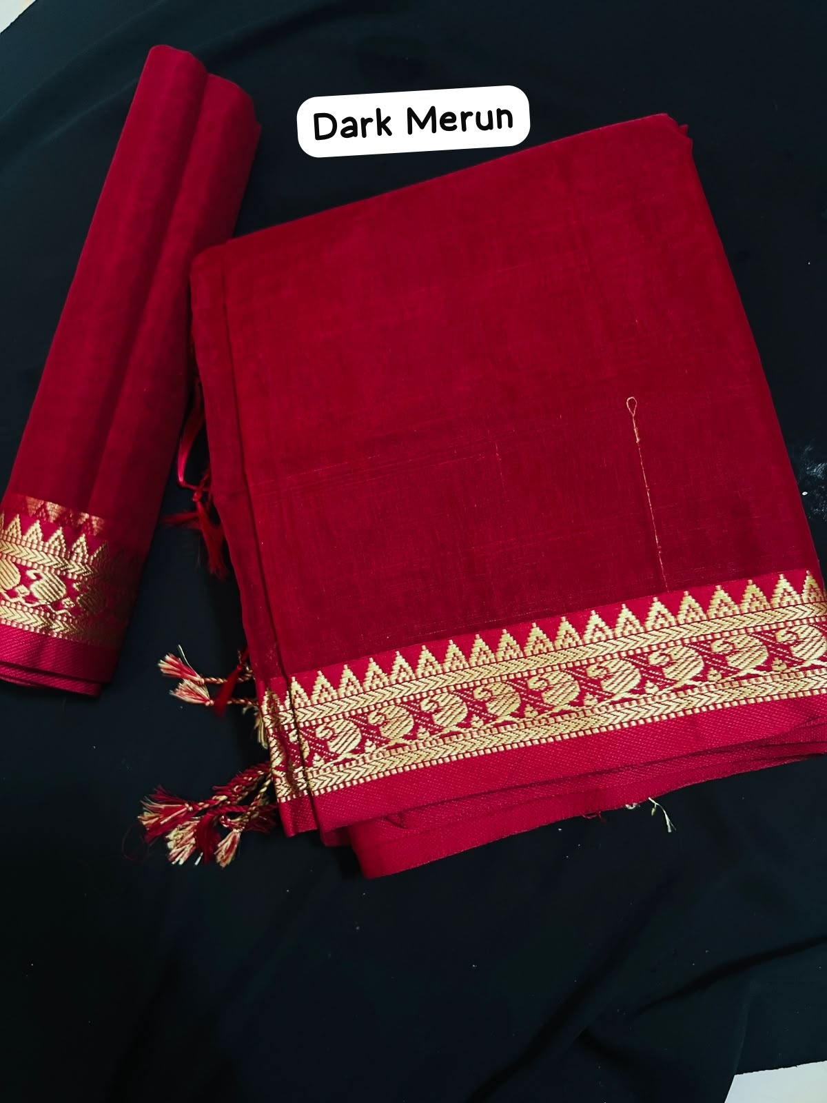 Half Silk Saree (Dark Merun)