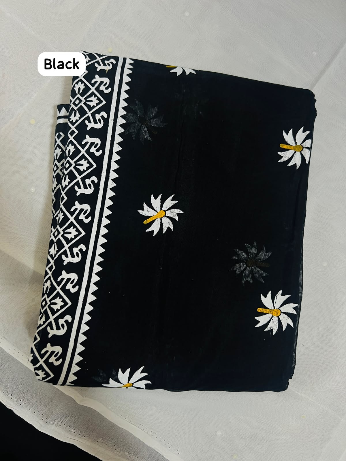 Print Half Silk Saree (Black)