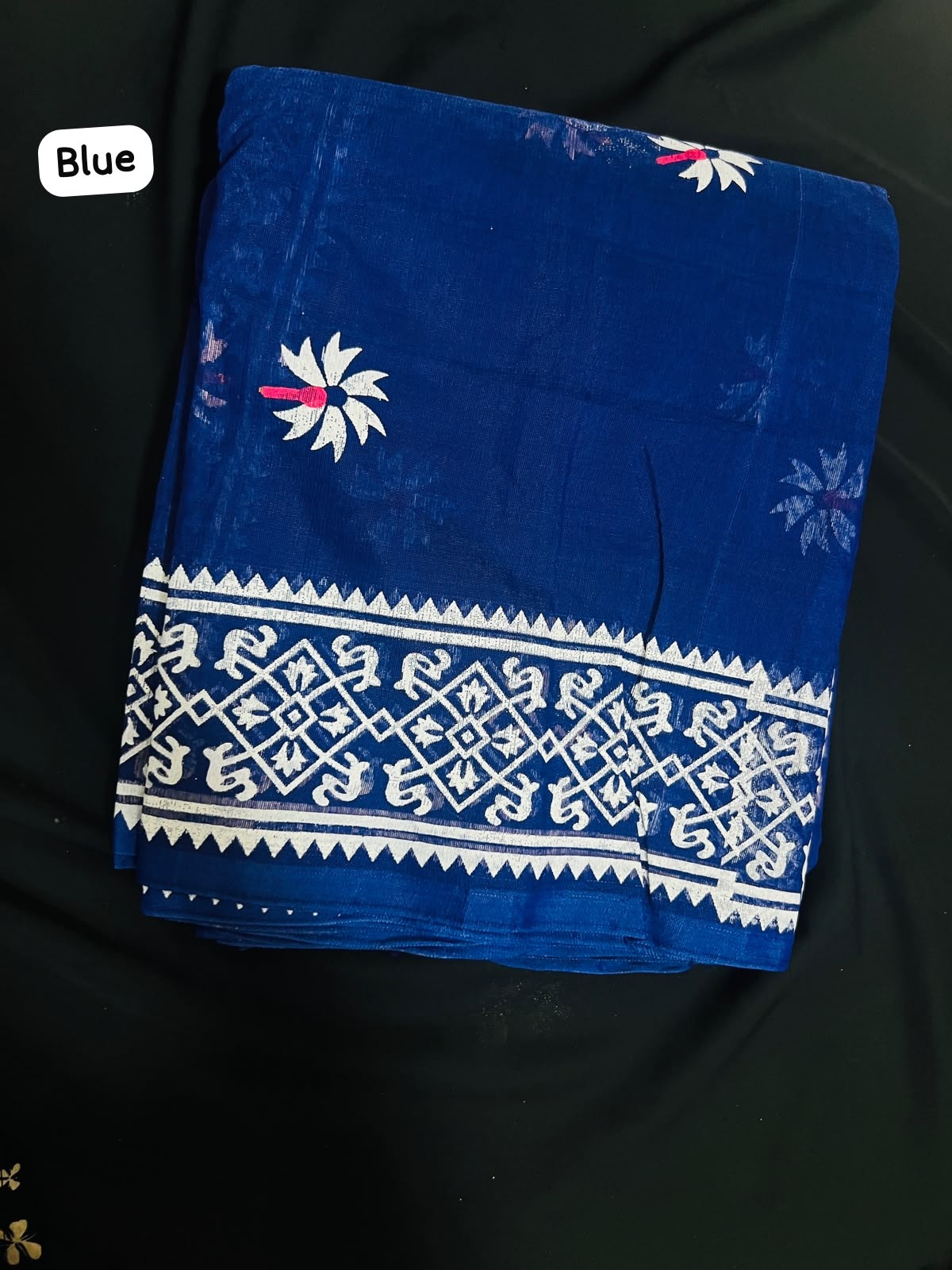 Print Half Silk Saree (Blue)