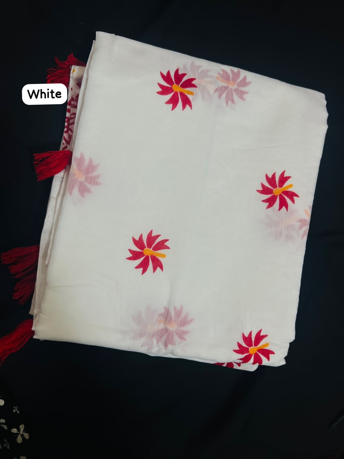 Print Half Silk Saree (White)