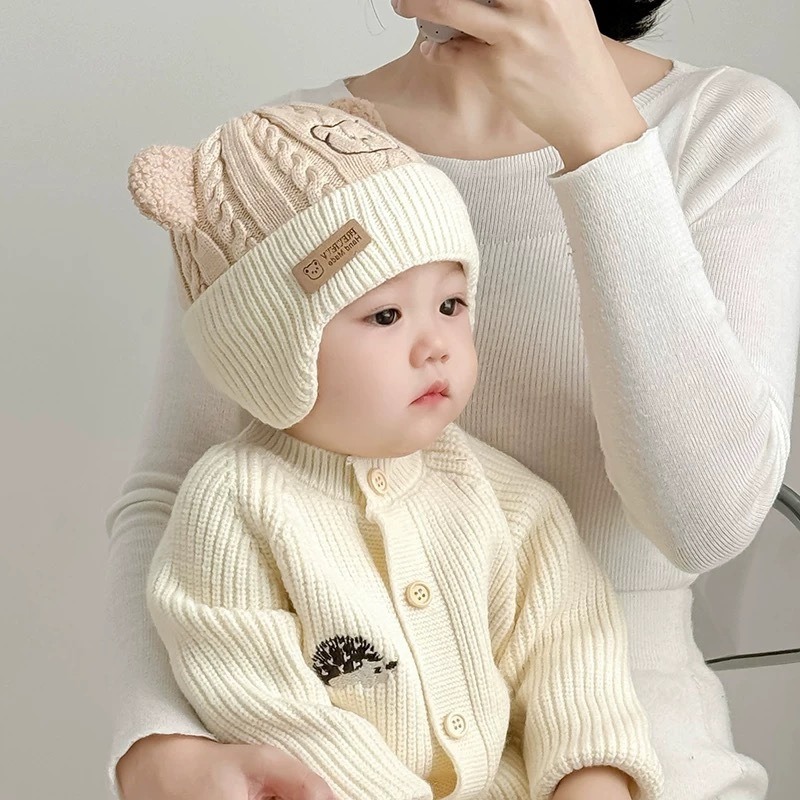 Autumn and Winter Cute Bear Ear Protection Hat for Boys and Girls