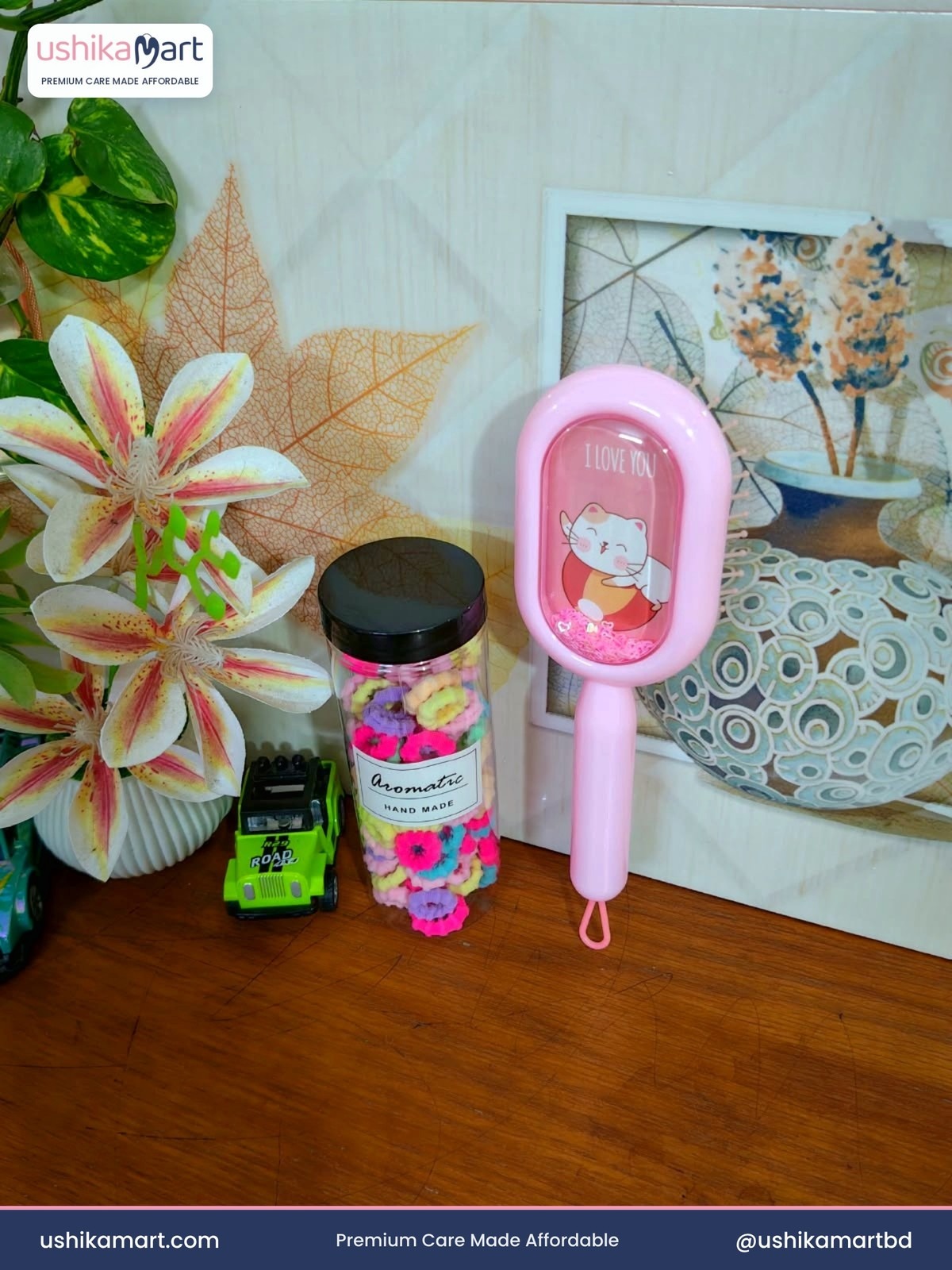 Cute Cat Hair Brush Colorful Hair Tie Combo Set thumbnail 2