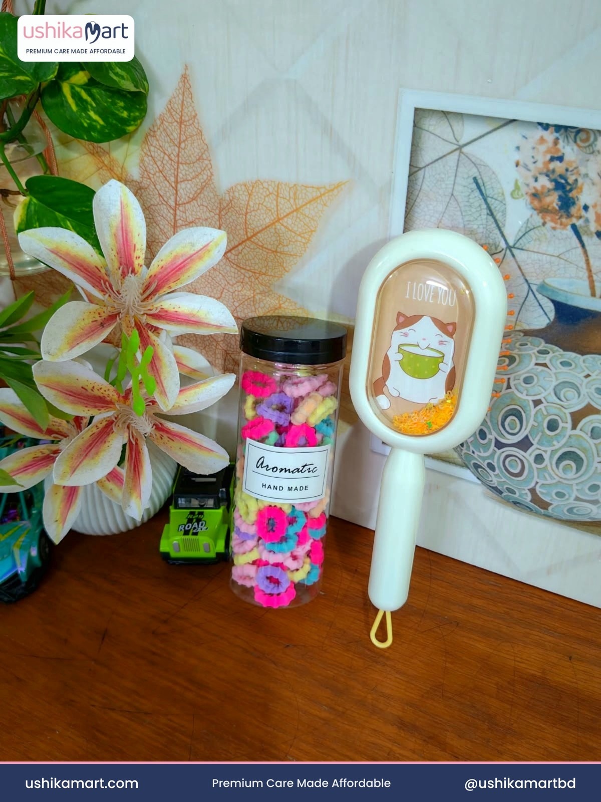 Cute Cat Hair Brush Colorful Hair Tie Combo Set thumbnail 4