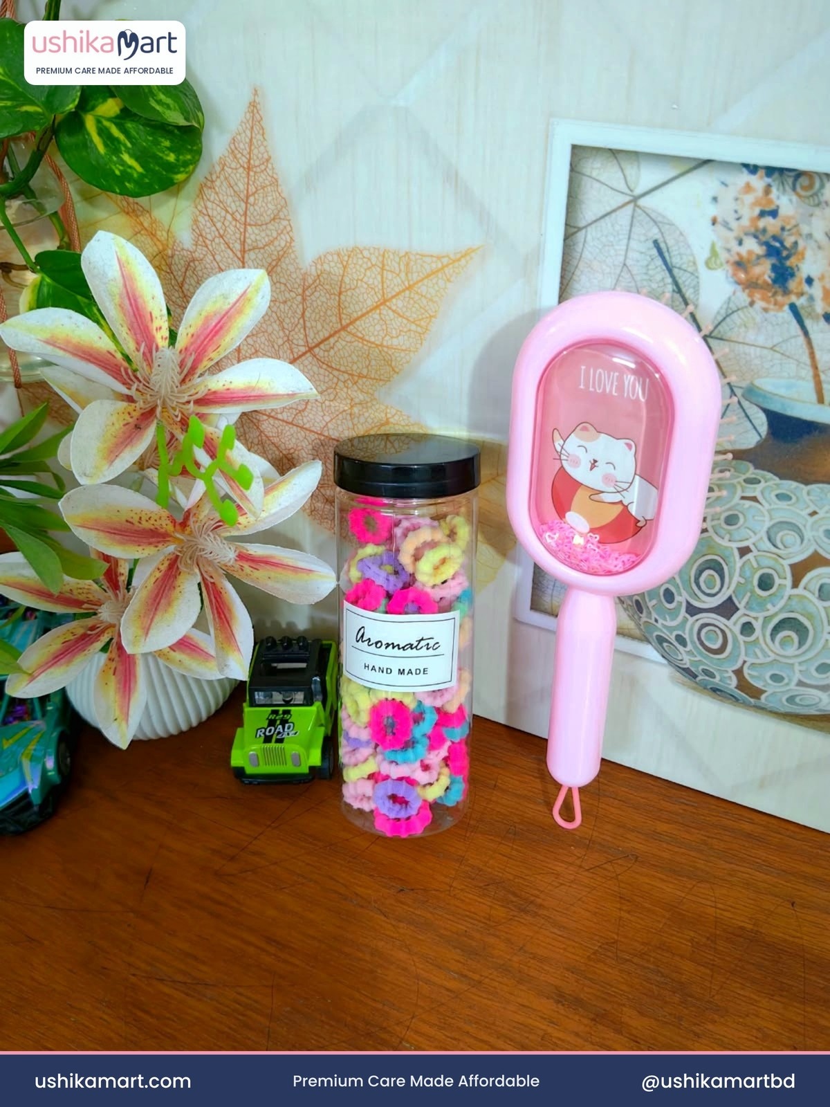 Cute Cat Hair Brush Colorful Hair Tie Combo Set thumbnail 3
