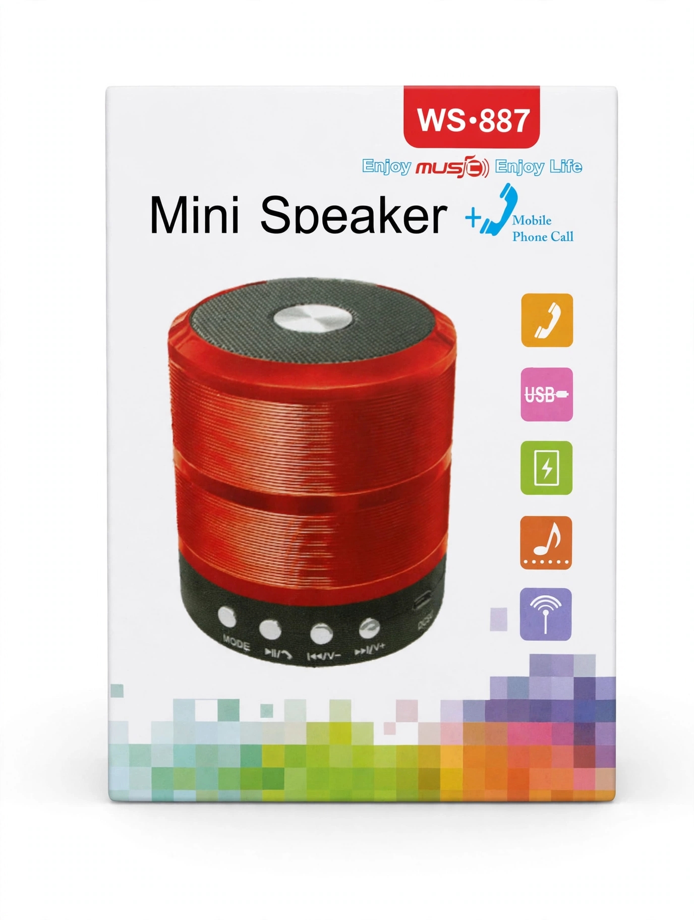 WS-887 Mini Bluetooth Speaker - 5 Colors - Bass + Calling