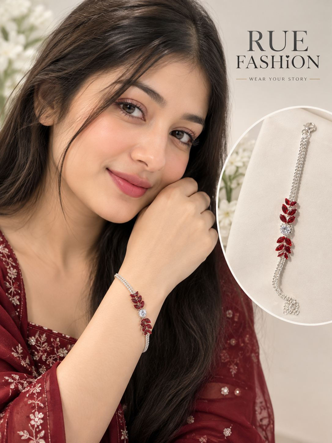 Ruby Leaf Crystal Bracelet❣️