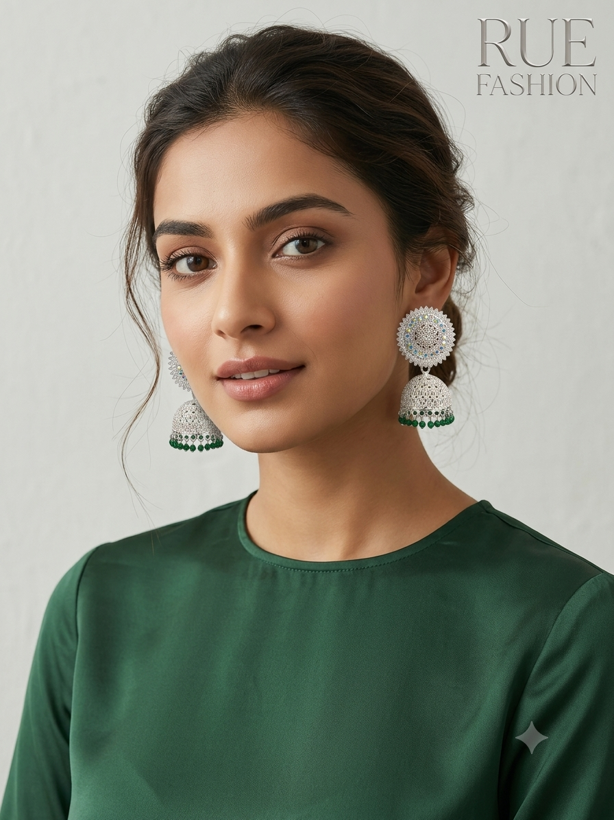 Emerald Green Crystal Jhumka