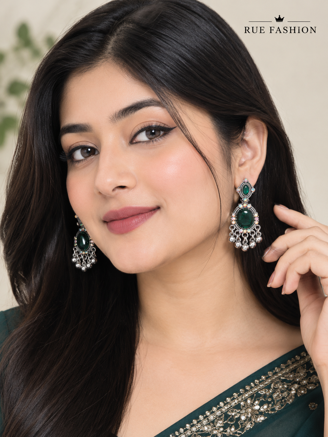 Emerald Leaf Dangle Earrings