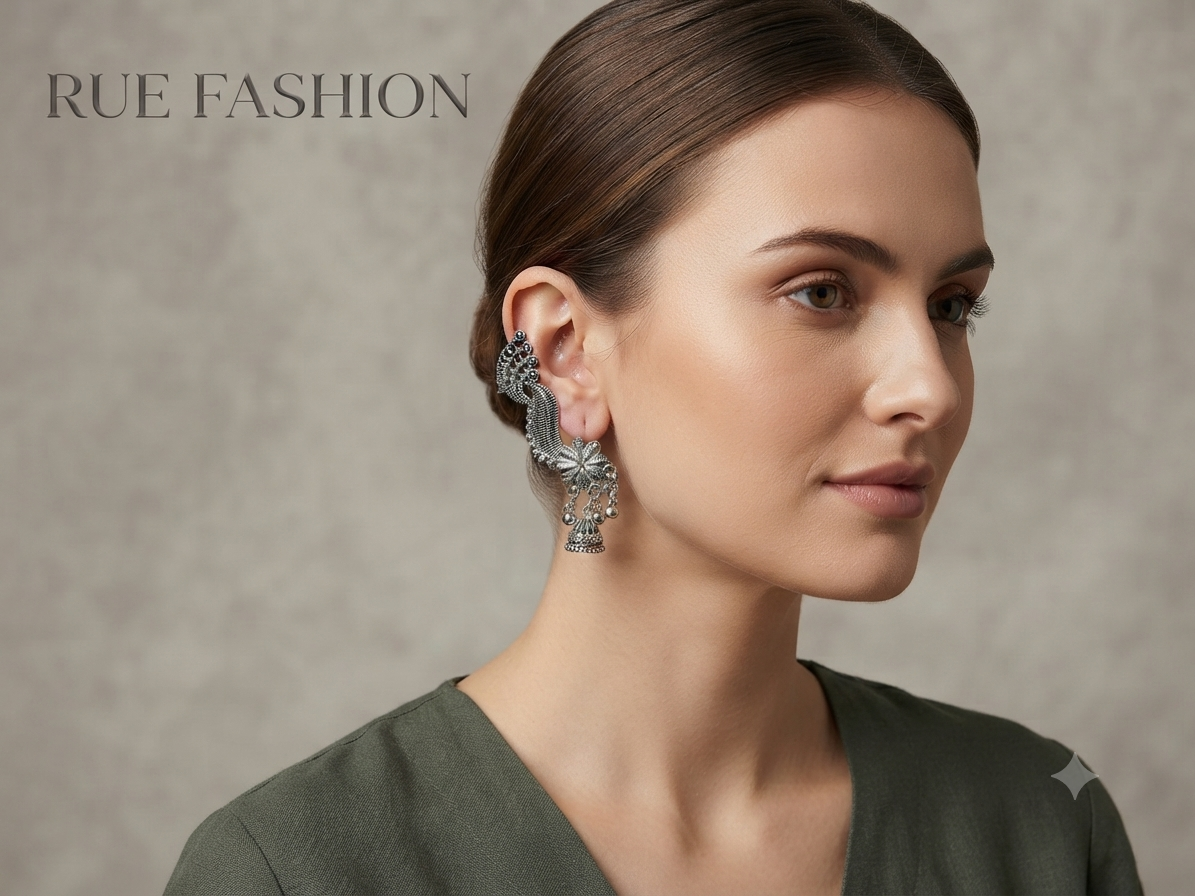 Oxidized Floral Ear Cuff