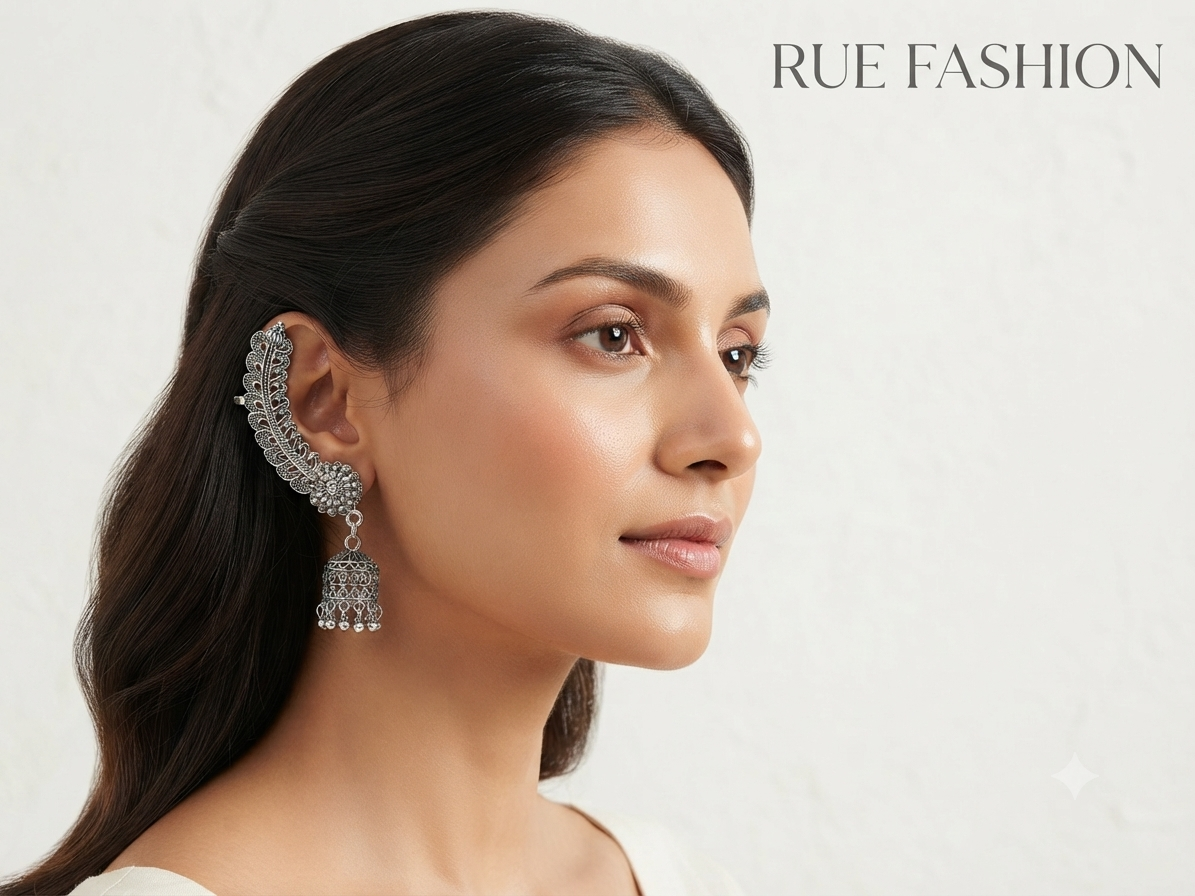 Oxidized Feather Ear Cuff