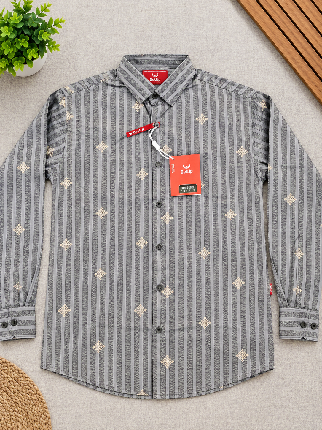 Signature Grey Stripe Printed Shirt
