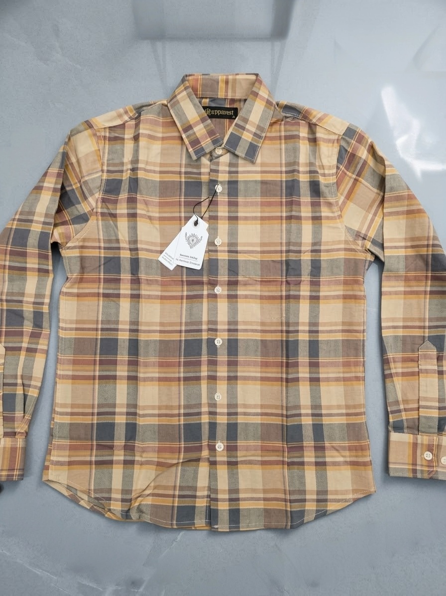 Men's Classic Beige & Brown Plaid Check Casual Shirt