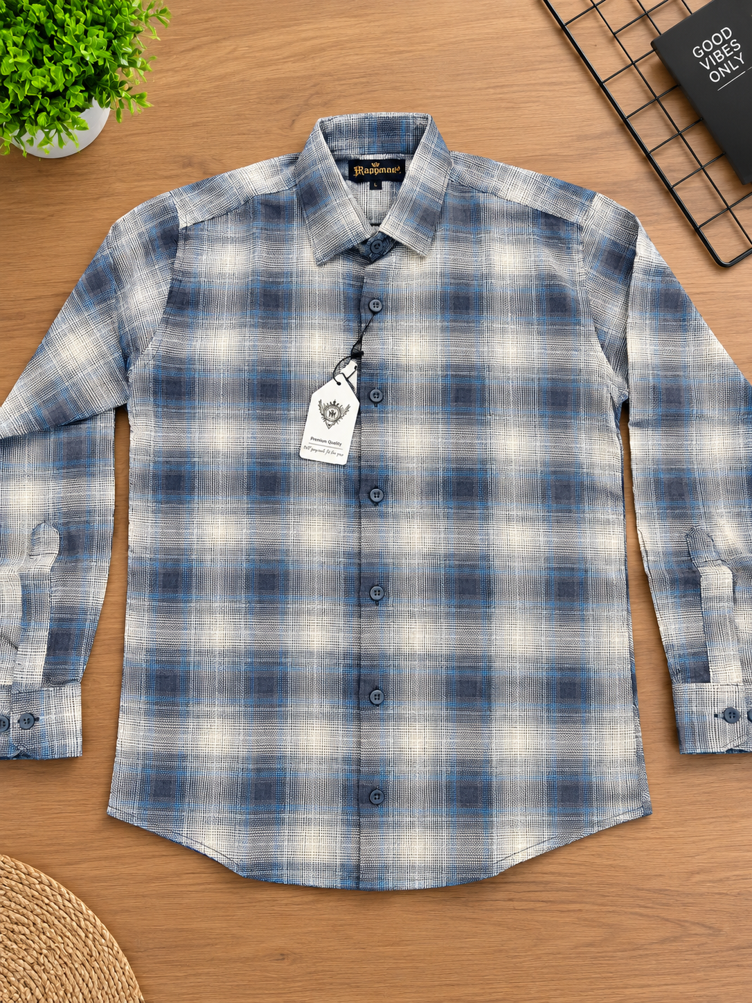 Men’s Blue & White Check Shirt