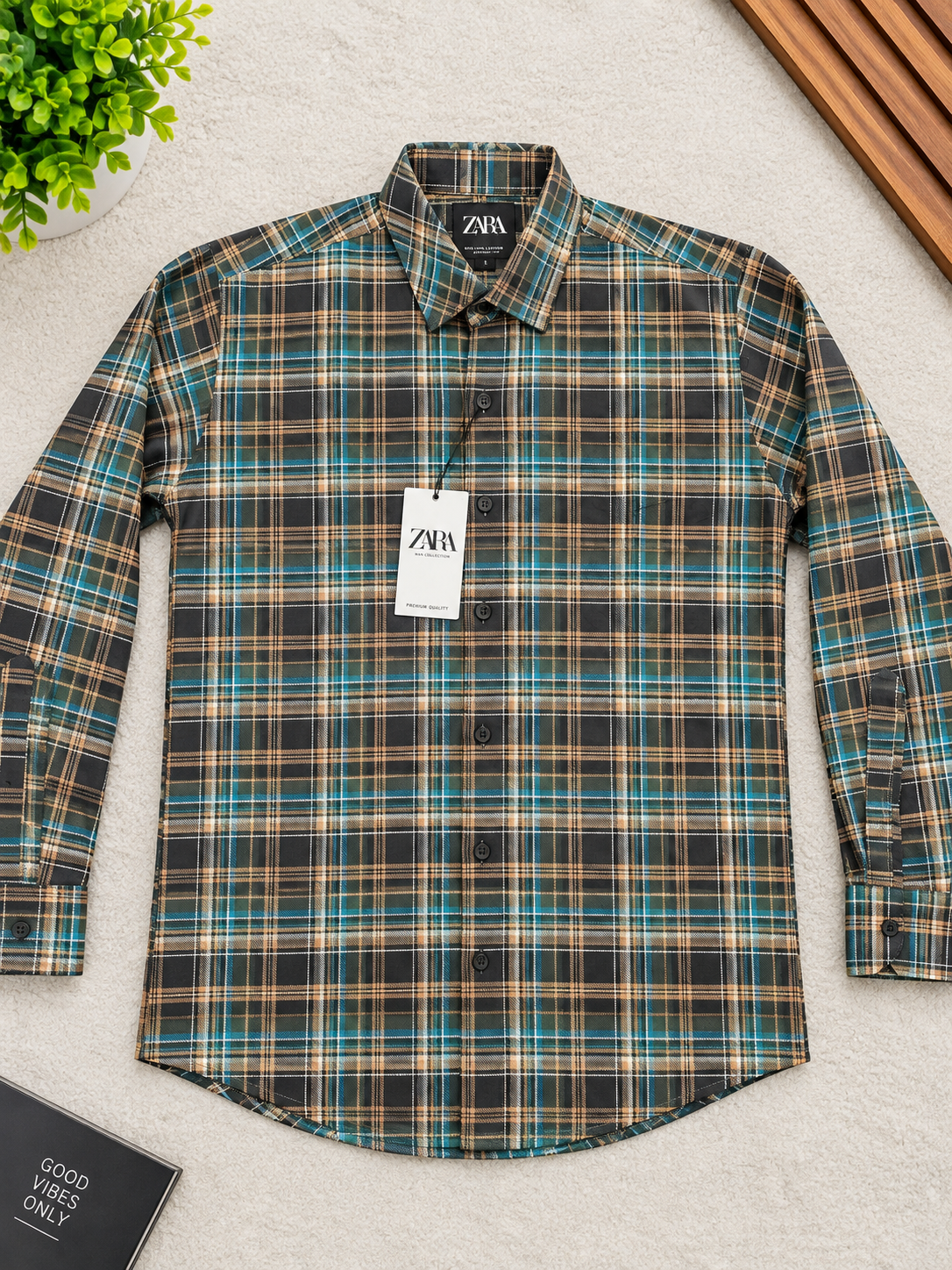 Men’s Black, Green & Blue Check Shirt