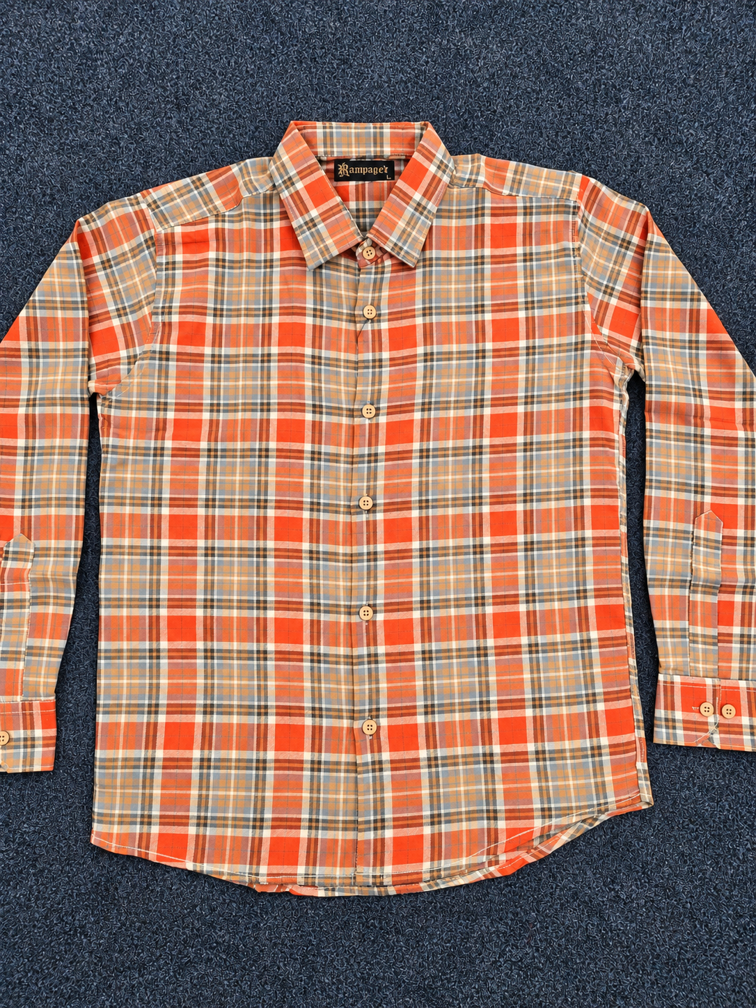 Orange & Grey Check Full Sleeve Shirt