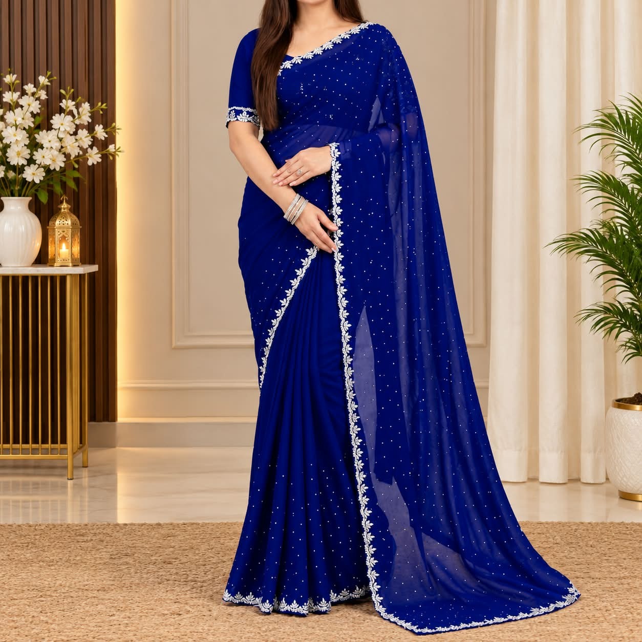 Indian Georgette Stone Work Saree | VELNOR Fashion_img_0