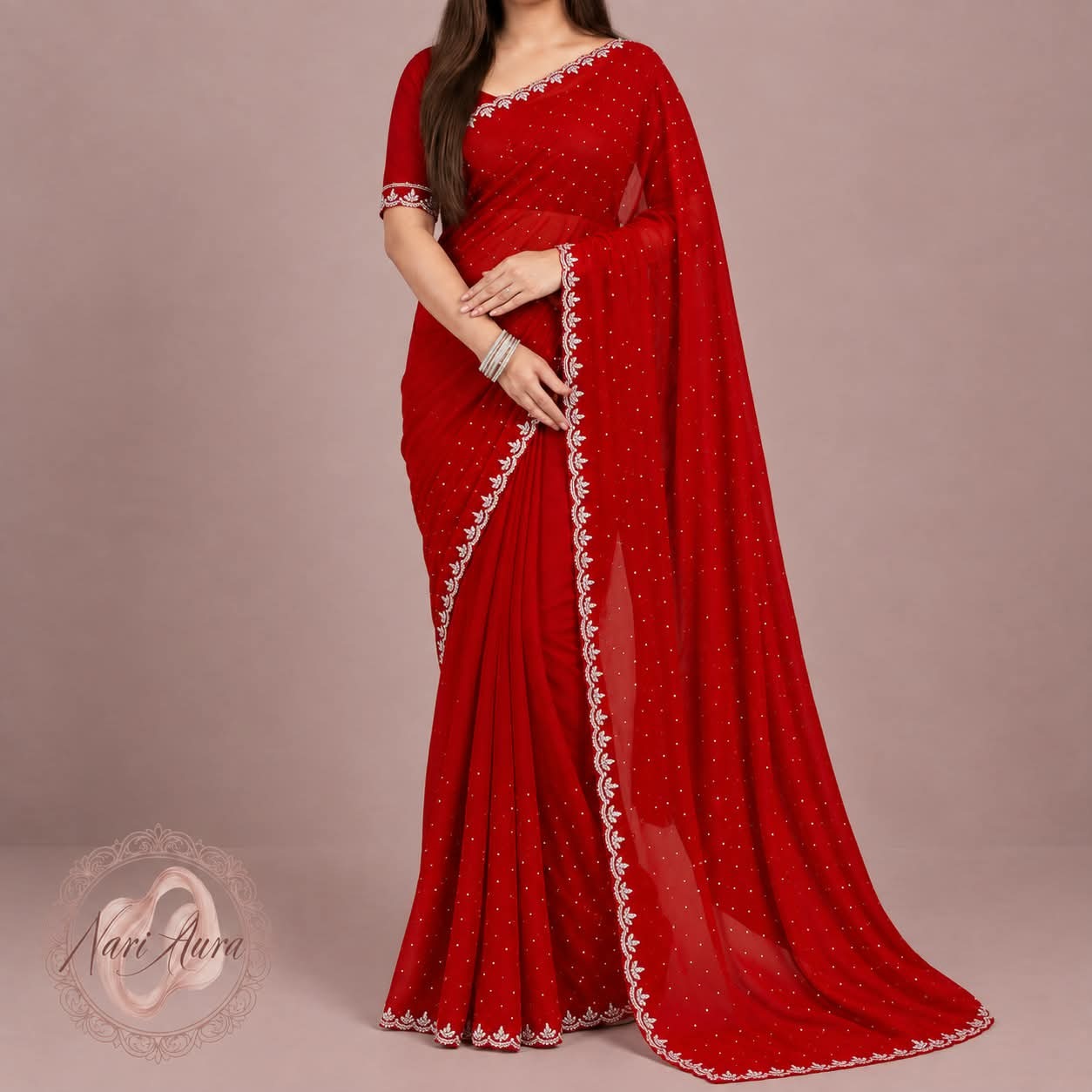 Indian Georgette Stone Work Saree | VELNOR Fashion