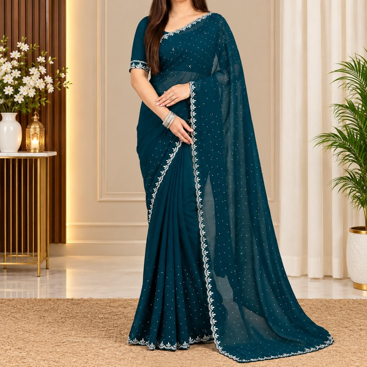 Indian Georgette Stone Work Saree | VELNOR Fashion_img_3