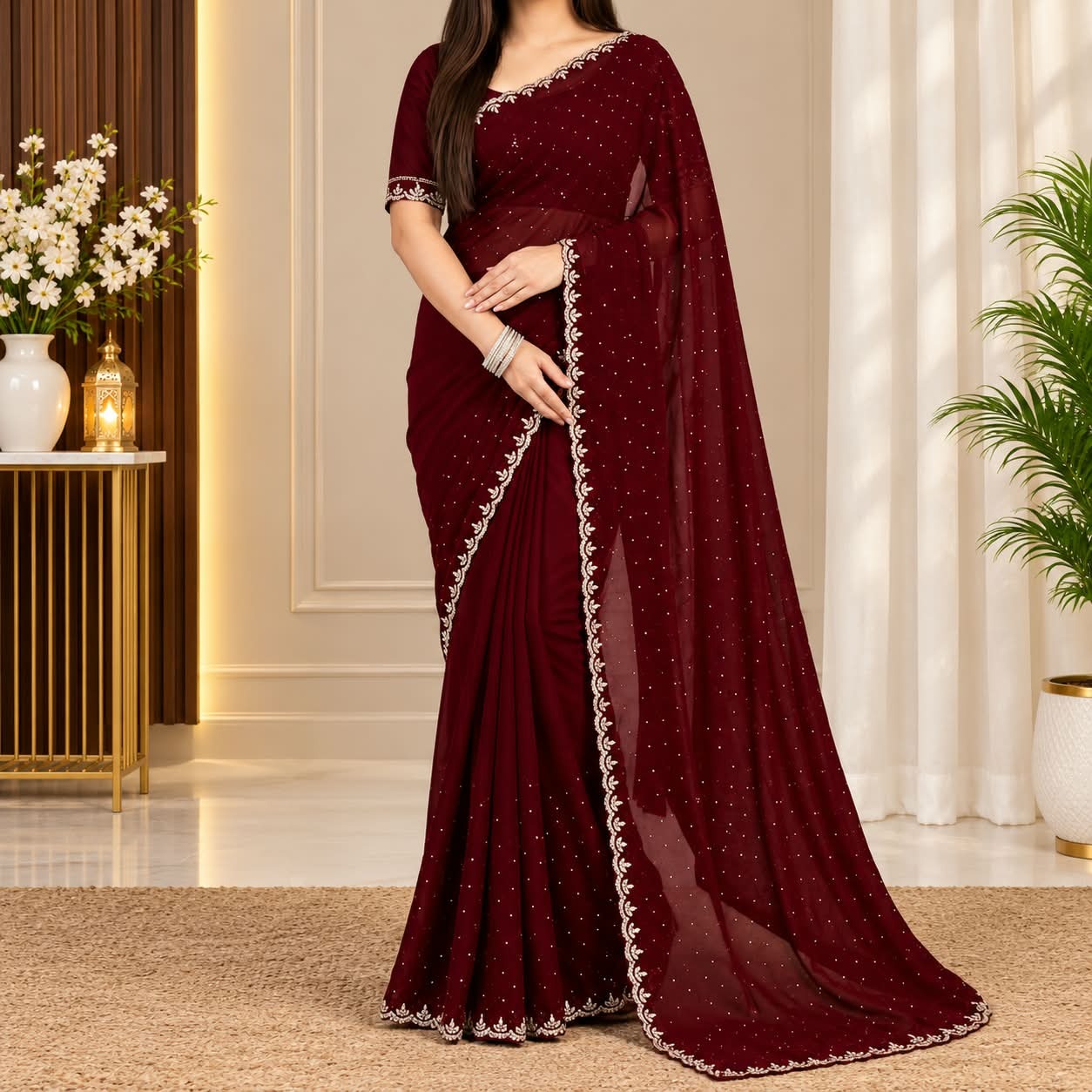 Indian Georgette Stone Work Saree | VELNOR Fashion_img_1