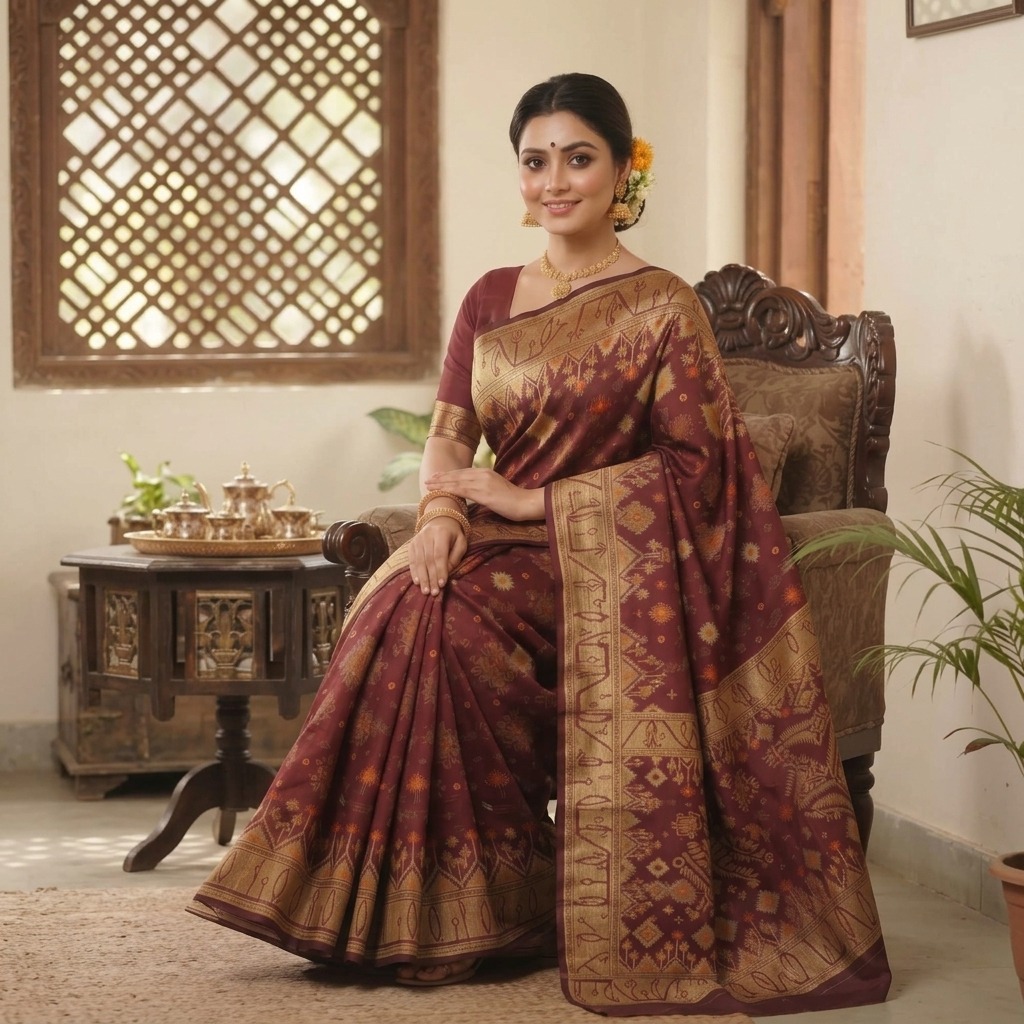 Premium Cotton Jamdani Saree with Jori Work & Matching Blouse_img_0