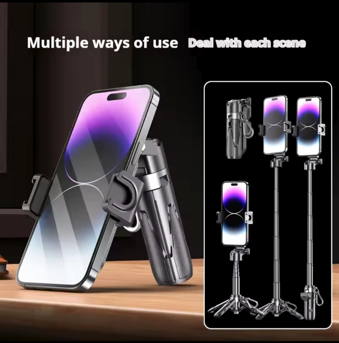 P15 Mini 3-in-1 Selfie Stick Tripod – Pocket-Sized Foldable Monopod with 4-Leg Quadripod Stand, 360° Rotation & Detachable Bluetooth Remote_img_1