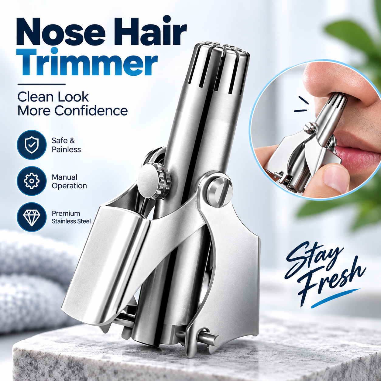 Premium Stainless Steel Manual Nose Hair Trimmer – Painless, Battery-Free, Washable & Portable Ear & Nose Grooming Clipper Tool for Men & Women_img_1