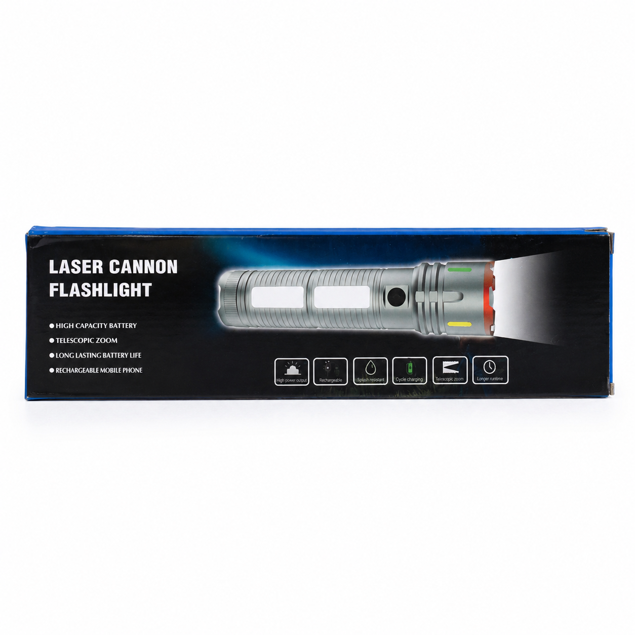 Laser Cannon X03 Metal Tactical Flashlight – High-Power Long-Lasting LED Torch with Built-In Power Bank & Durable Metal Body (8.5 Inch, 445g)_img_5