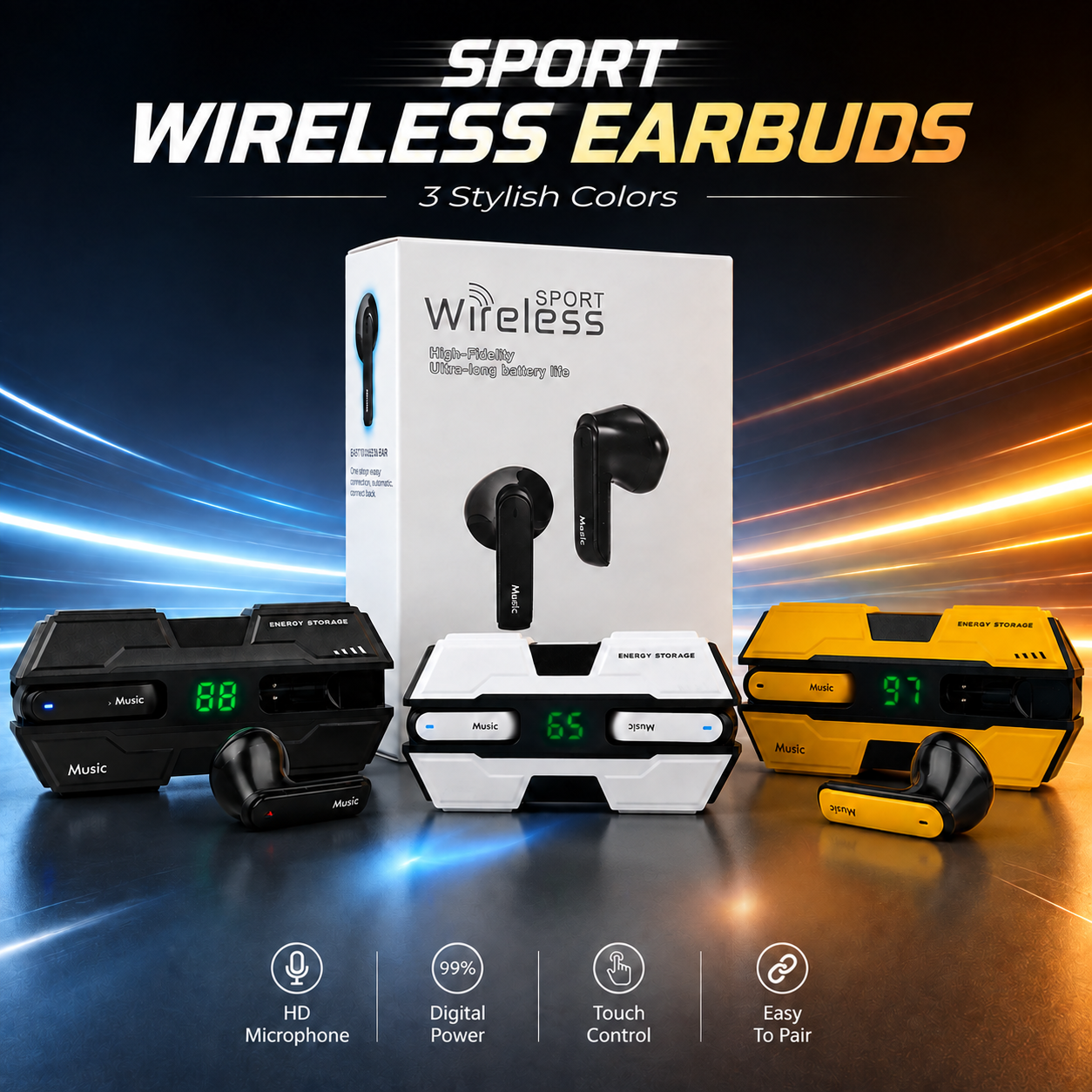 K8 Sport True Wireless Earbuds – In-Ear Bluetooth Earphones with Deep Bass, Touch Control, LED Digital Display & Secure Fit for Gym & Sports_img_1