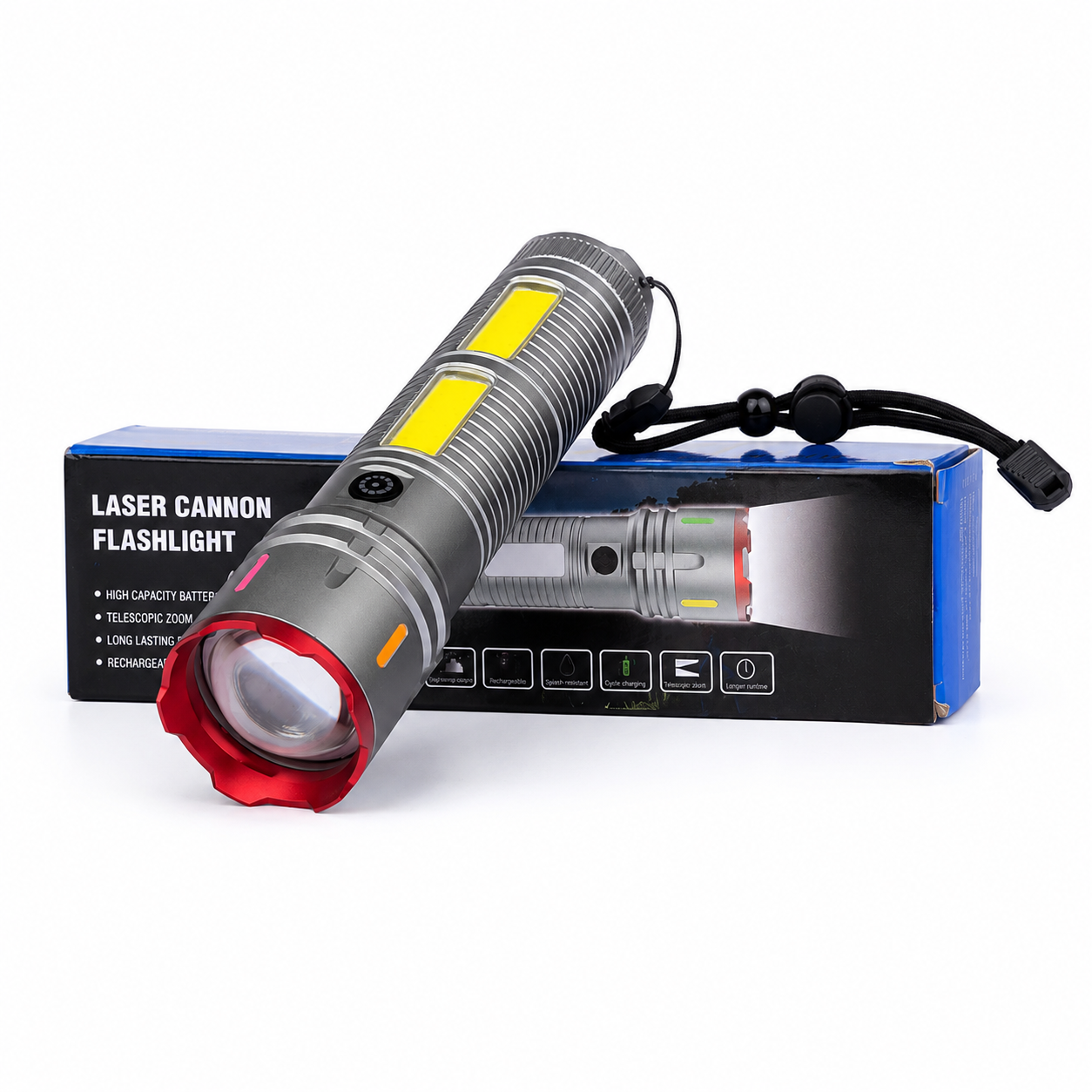 Laser Cannon X03 Metal Tactical Flashlight – High-Power Long-Lasting LED Torch with Built-In Power Bank & Durable Metal Body (8.5 Inch, 445g)_img_2