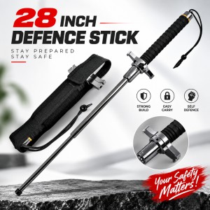28 Inch Expandable Defence Stick – Heavy Duty Hardened Steel Tactical Baton with Glass Breaker Tip & Anti-Slip Rubber Grip for Personal Safety_img_0