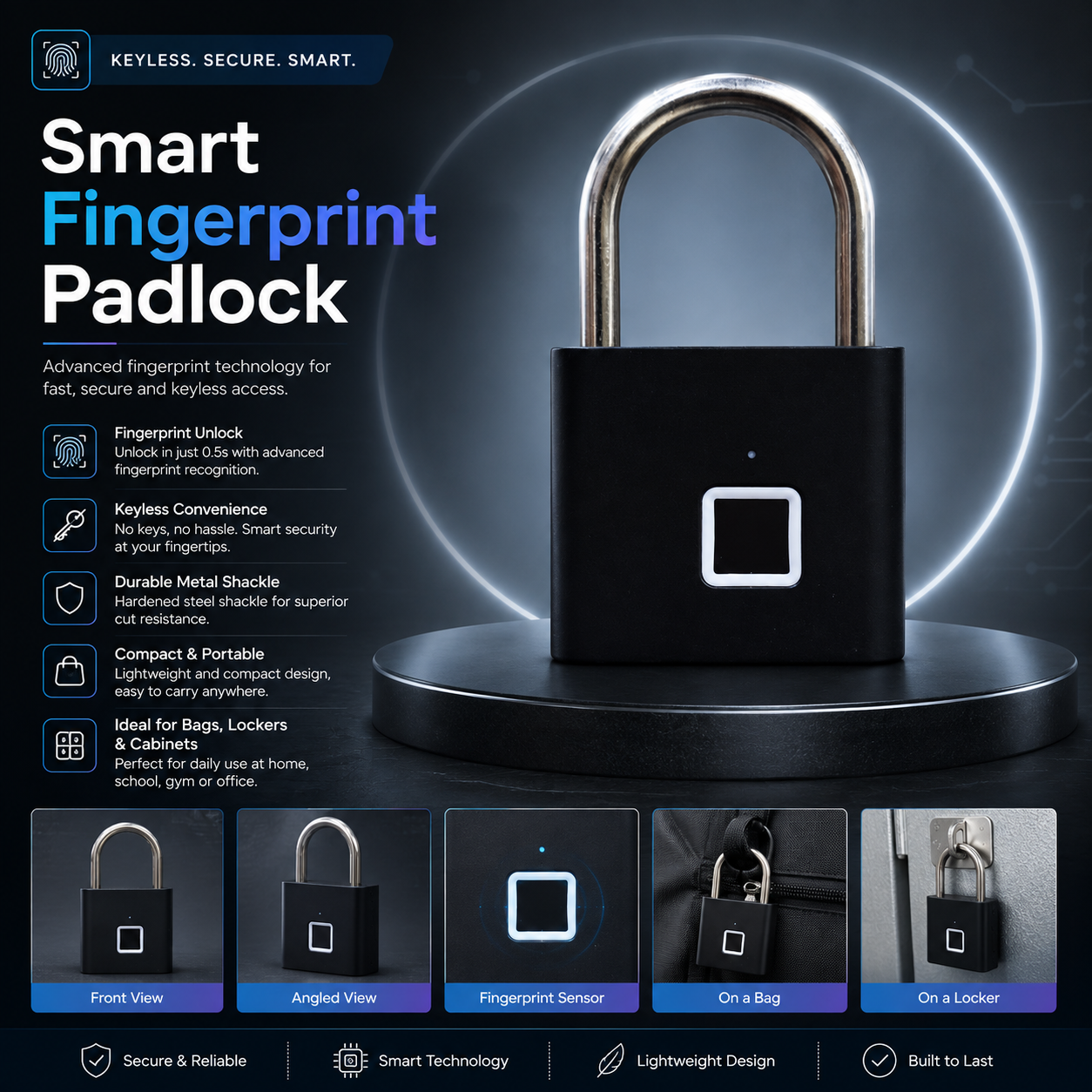 Smart Fingerprint Padlock – Keyless Biometric Thumbprint Lock with 10 User Capacity, USB Rechargeable Battery & Portable Security for Doors, Bicycles & Toolboxes_img_4