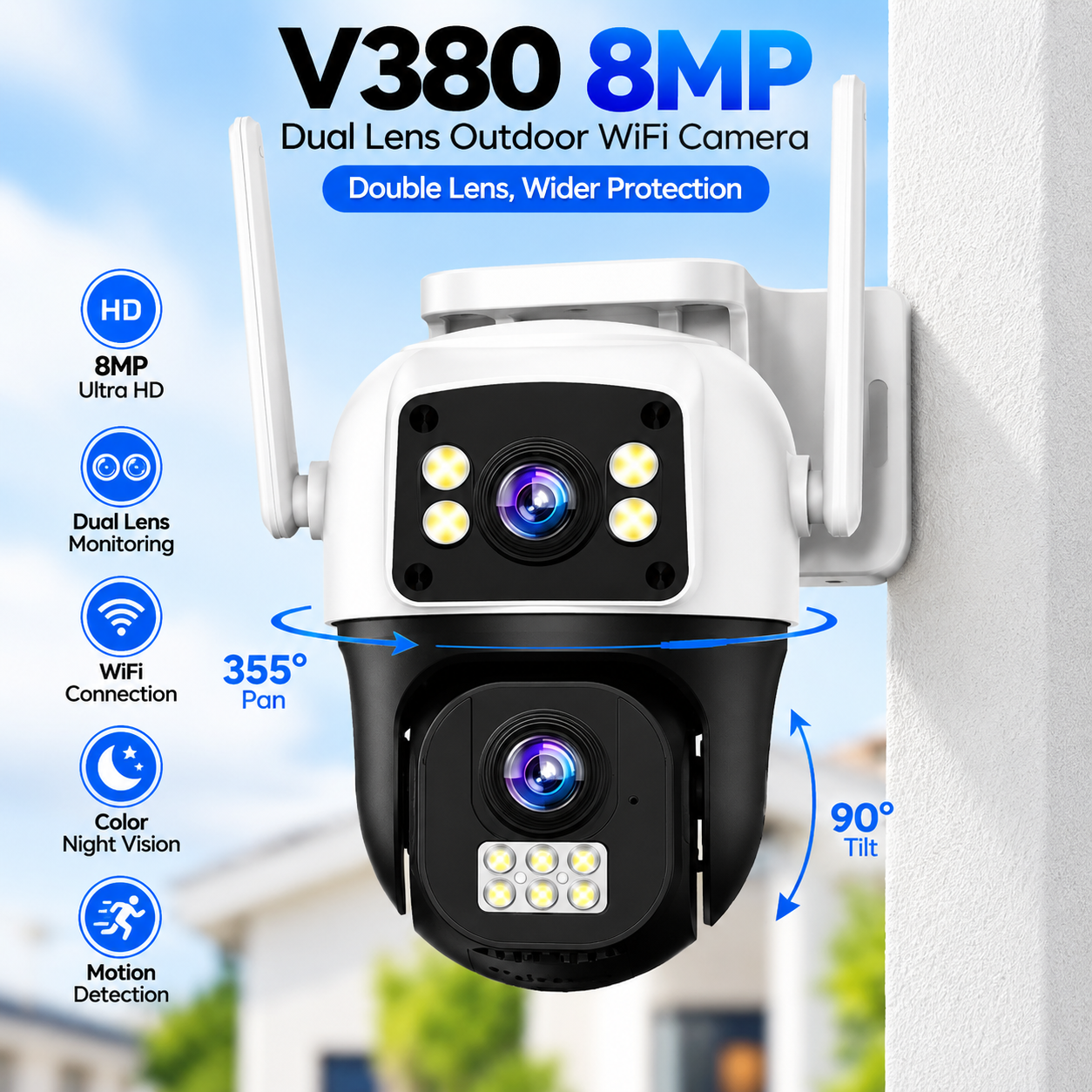 V380 Dual Lens 8MP Outdoor WiFi Security Camera – Bullet & PTZ Gun-Ball Linkage Camera with Human Motion Tracking, Night Vision, Two-Way Audio & IP66 Waterproof_img_1