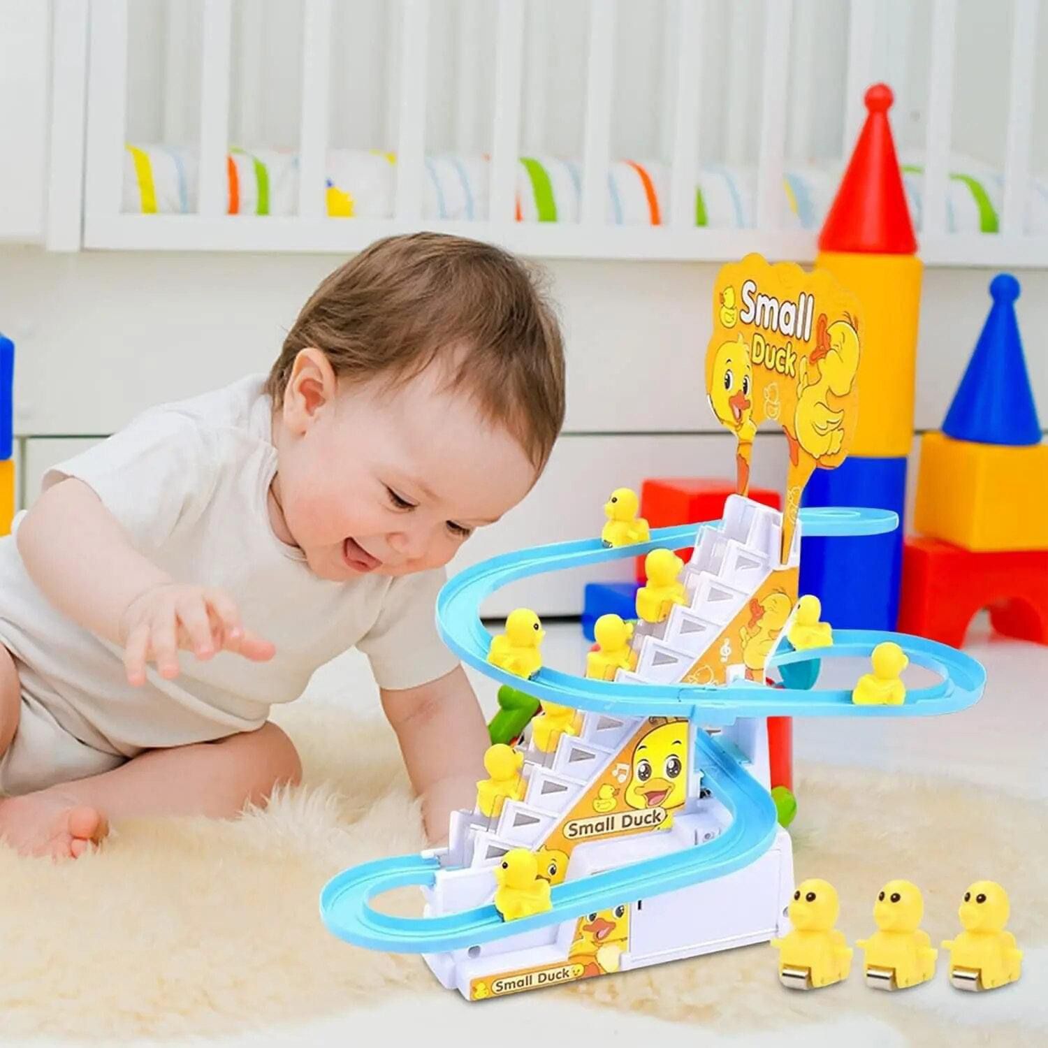 Electric Small Duck Climbing Stairs Toy – Musical Slide Track Game with 9 Cute Yellow Ducks, Flashing LED Lights, Safe ABS Plastic Interactive Educational Toy & Perfect Kids Gift_img_4