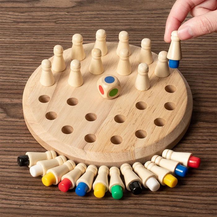 Premium Wooden Color Memory Chess with Dice Set (Wooden Color Memory Chess Board Game)_img_5