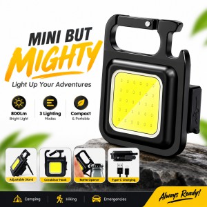 GEBSKIB 800 Lumen COB LED Keychain Work Light – Ultra-Bright Portable Mini Flashlight with 3 Lighting Modes, Magnetic Suction, Bottle Opener & Type-C Rechargeable Aluminum Design_img_0