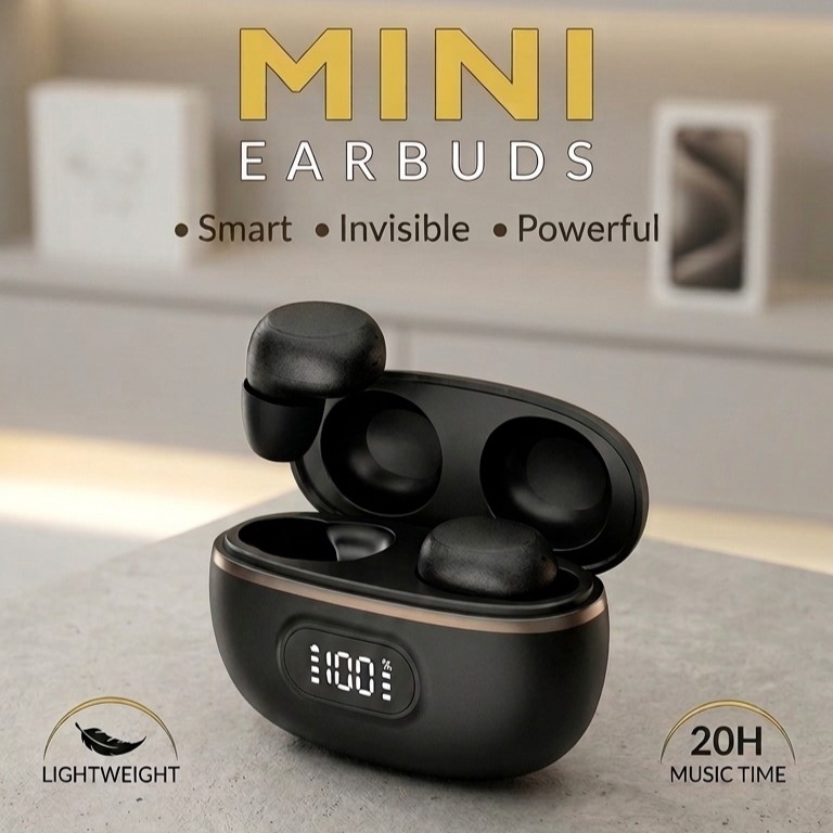 HnB Y17 Mini True Wireless Earbuds – Ultra-Compact In-Ear TWS with Matte Black Finish, Digital LED Battery Display & 20H Playtime_img_2