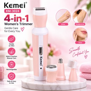 Kemei KM-3024 4-in-1 Rechargeable Women’s Grooming Kit – Painless Body Shaver, Nose, Eyebrow & Facial Hair Trimmer with Cordless Design_img_0