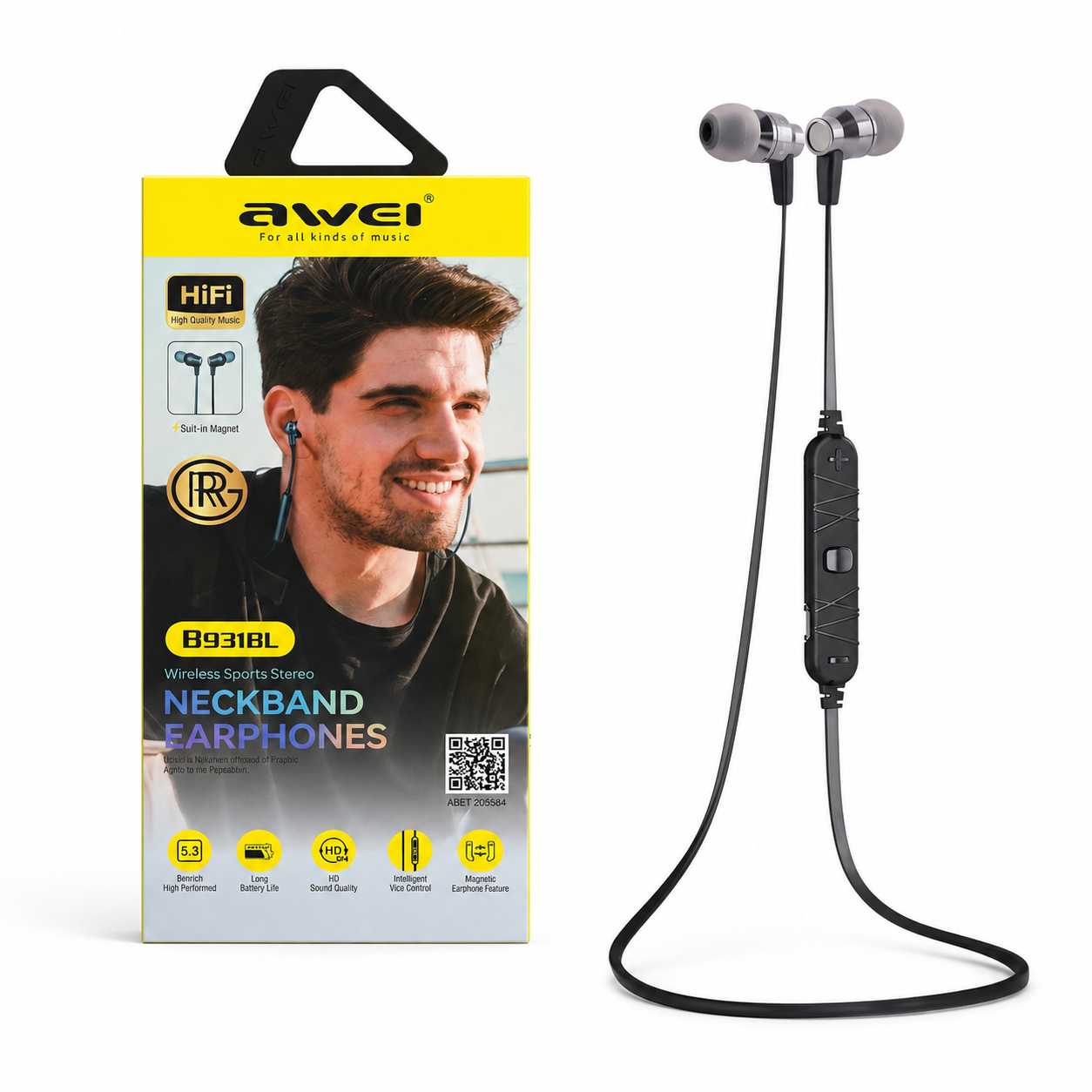 Awei B931BL Wireless Sports Neckband Earphone – Bluetooth 5.3 Headset with HiFi Stereo Sound, Deep Bass, 200mAh Battery & In-line Wire Control_img_1