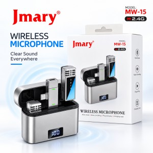 Jmary MW-15 2.4G Dual Wireless Lavalier Microphone – Type-C Plug & Play Mic with 48H Battery Charging Case, 20M Range & Low Latency for Mobile Vlogging & Interviews_img_0