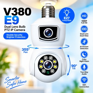 V380 E9 Dual Lens Bulb PTZ IP Camera – 1080P Full HD Wireless WiFi CCTV with E27 Lamp Base, AI Human Detection, Color Night Vision & Two-Way Audio_img_0