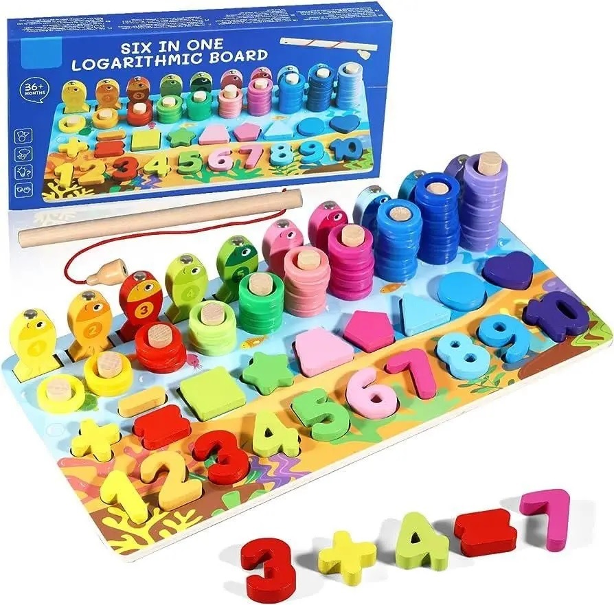 Six In One Logarithmic Board-Activity Toys- Color, Count, Fishing, Shape, Number and Basic Math_img_1