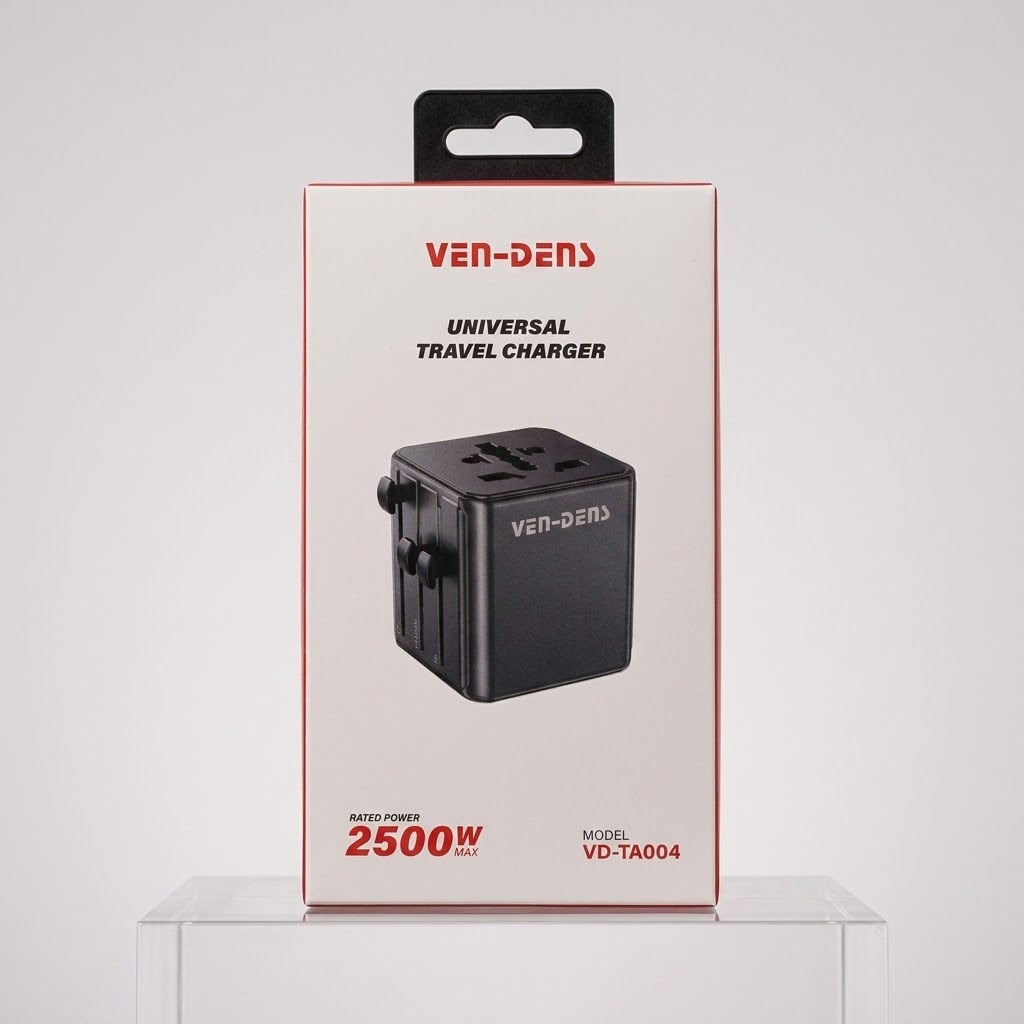 VEN-DENS 4-in-1 Universal Travel Adapter – 2500W Fast Charging All-in-One World Travel Plug with EU, AU, UK, US Pins & Child Safety Shutter_img_1
