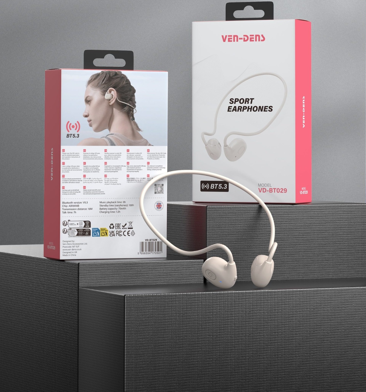 VEN-DENS VD-BT029 Sport Wireless Open-Ear Air-Conduction Earphone – Bluetooth 5.3 Headset with 14.2mm Drivers, 8-Hour Playtime, Touch Control & Secure Ear-Hook Design_img_4