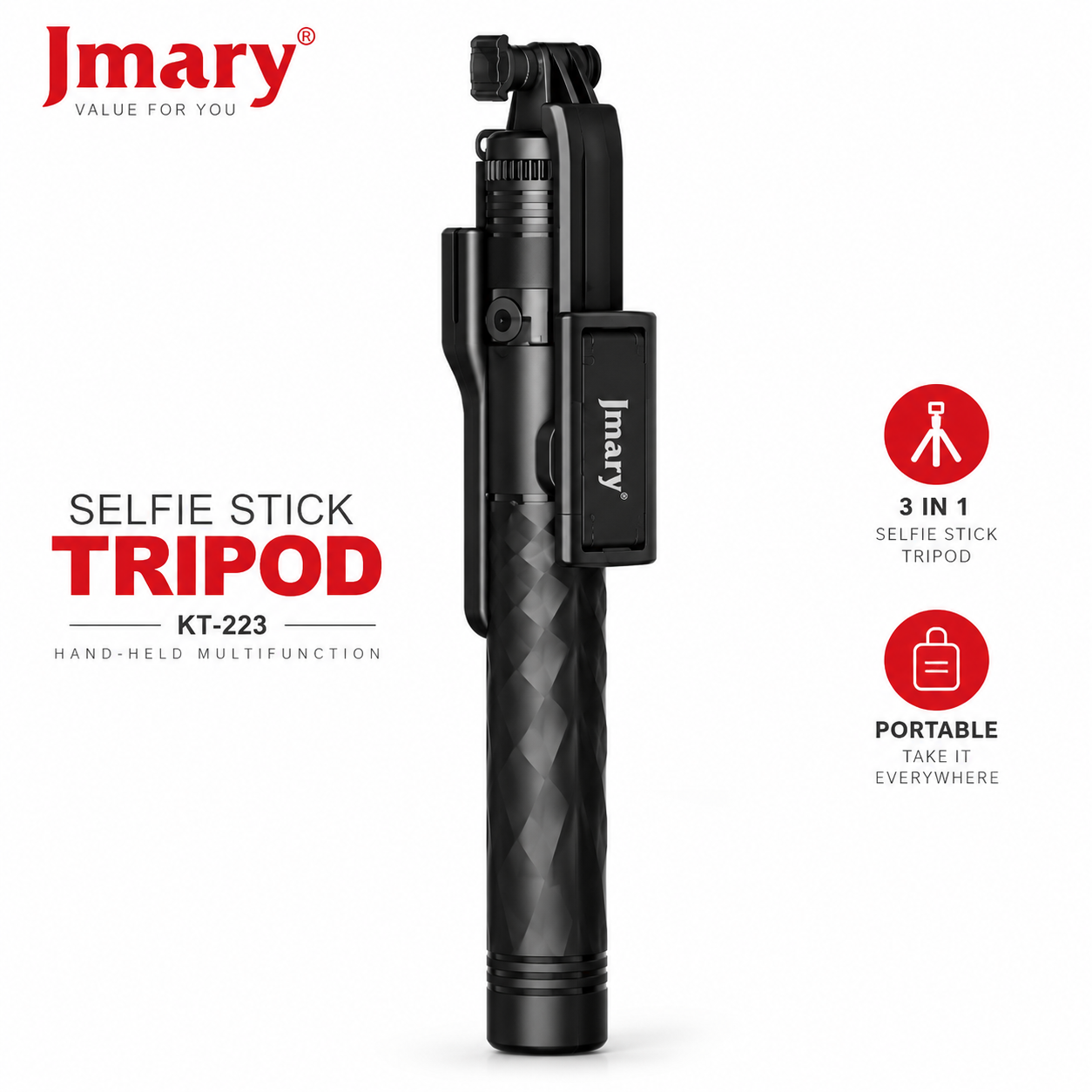 JMARY KT-239 1.75M Handheld Selfie Stick & Tripod Stand 2-in-1 – Extendable Vlogging Monopod with Universal Compatibility for Smartphones & Cameras_img_1