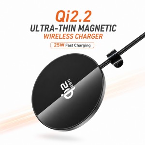 Hoco CW63 Pro Qi2.2 Ultra-Thin Magnetic Wireless Charger – 25W Fast Wireless Charging Pad with Built-in 1.2m USB-C Cable, Aluminum Alloy Build & Strong Magnet_img_0