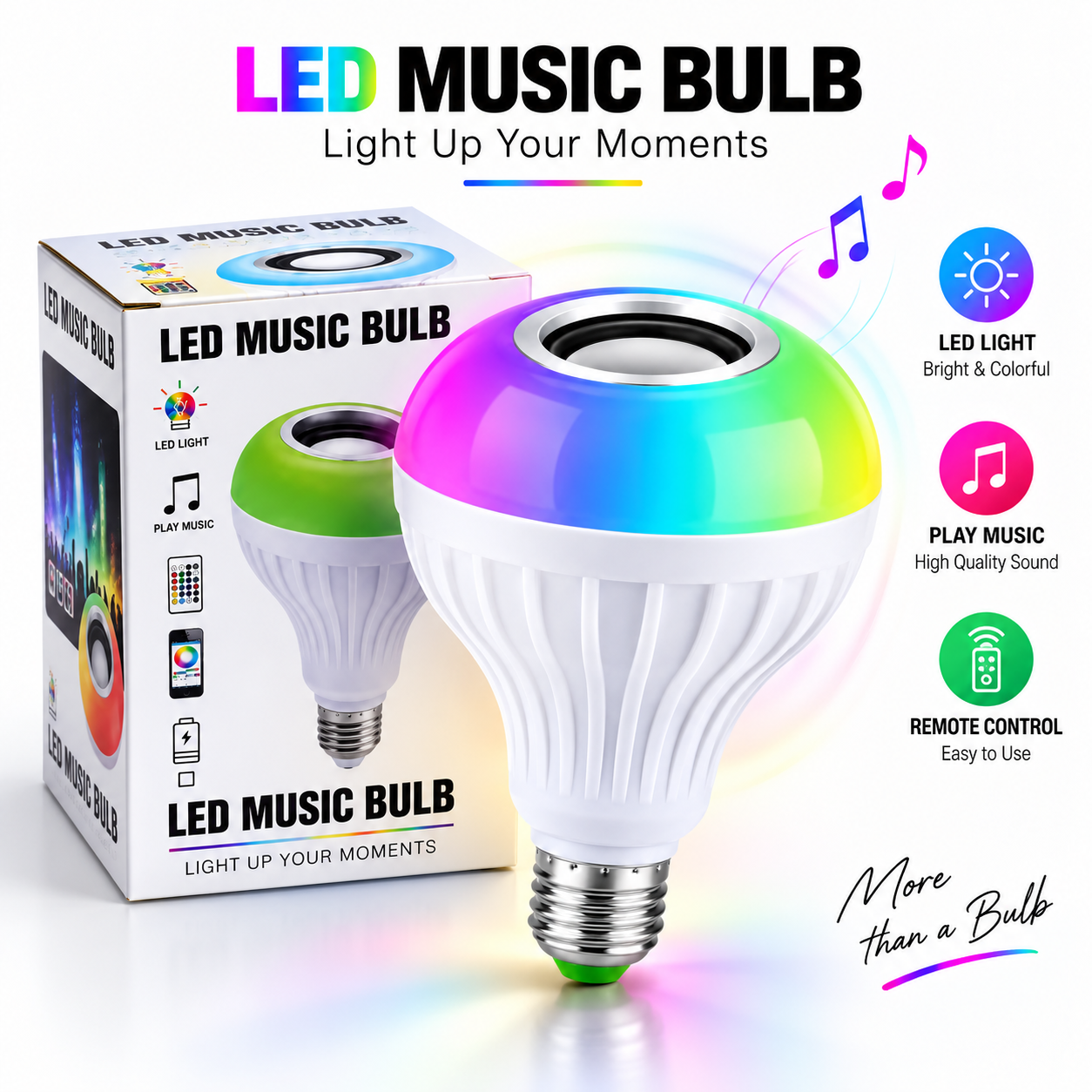 Smart LED Bluetooth Speaker Music Bulb – AC 220V Color-Changing RGB Light Bulb with Remote Control, Wireless Audio Playback & Energy-Saving E27/B22 Socket Support_img_1